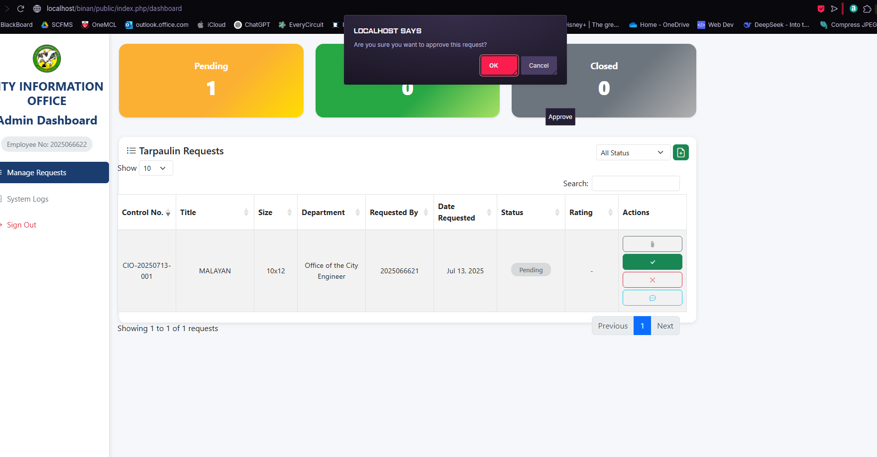 Admin Approval Interface