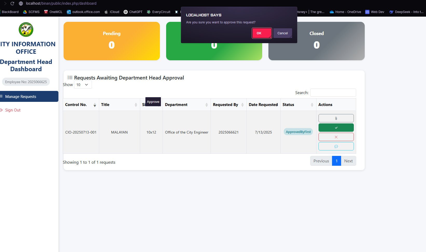 Department Approval Interface