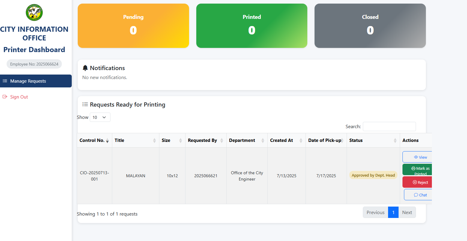 Printer Dashboard